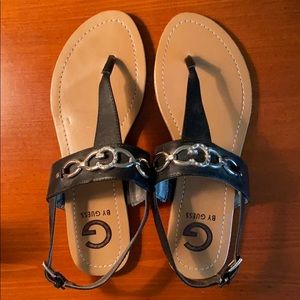 Guess sandals, black with silver size 7